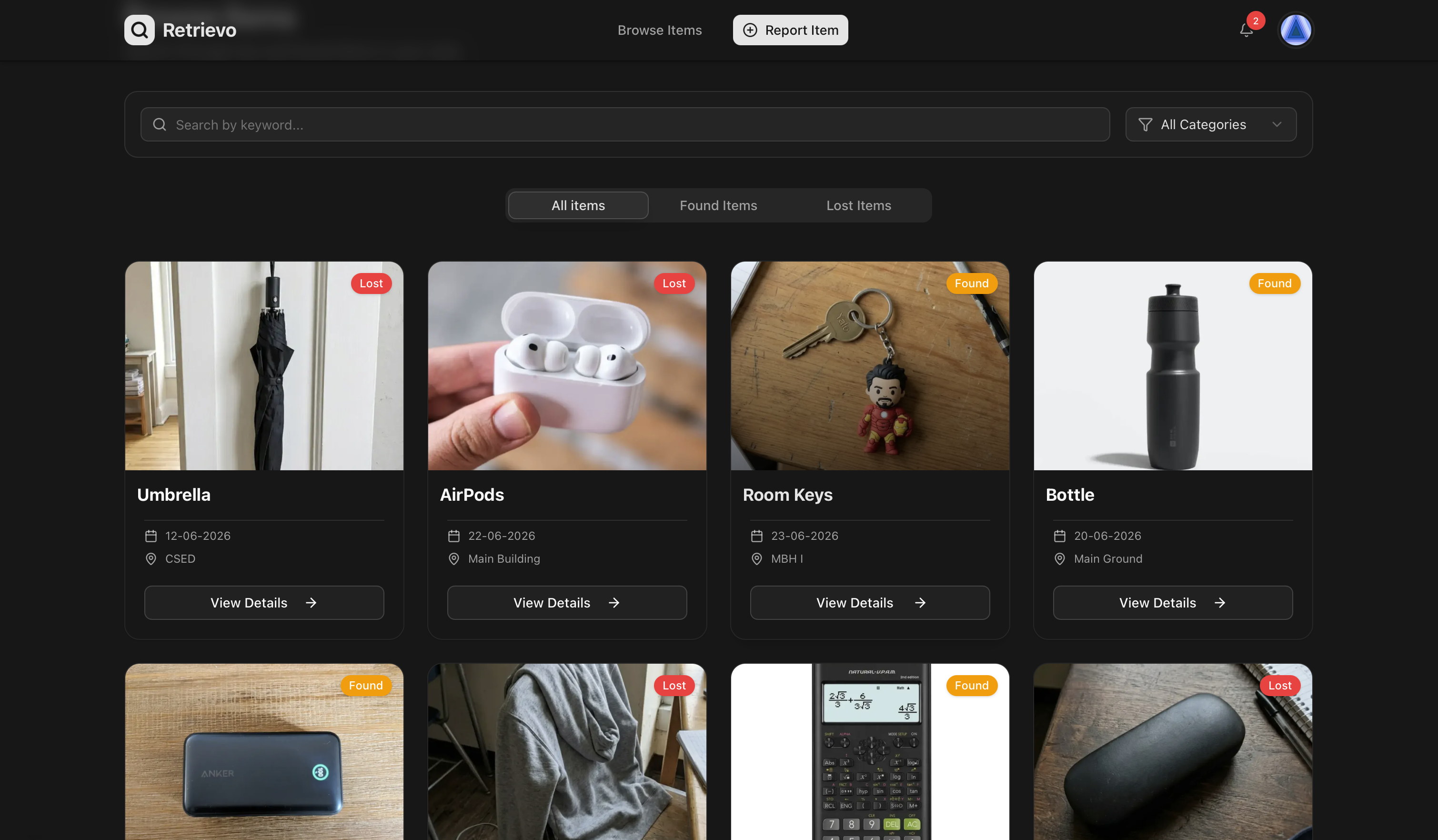 Browse lost and found items